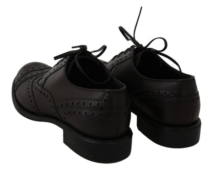 Dolce &amp; Gabbana – Oxford-Schuhe aus schwarzem Leder mit Flügelkappe