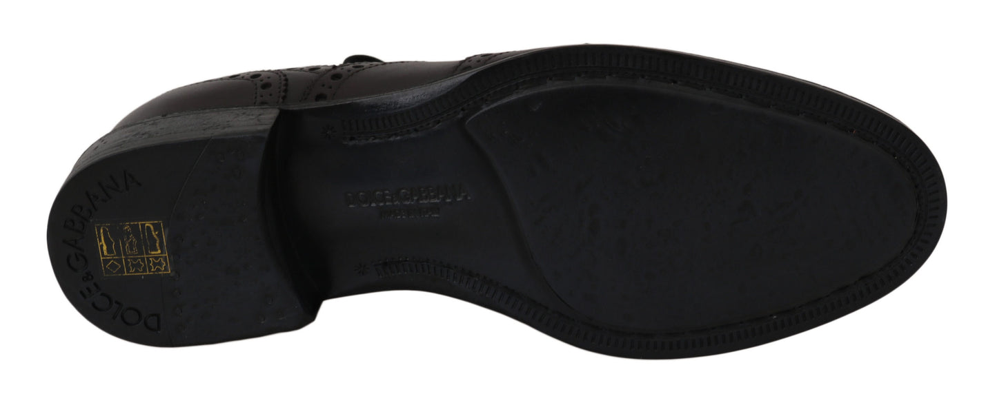 Dolce &amp; Gabbana – Oxford-Schuhe aus schwarzem Leder mit Flügelkappe