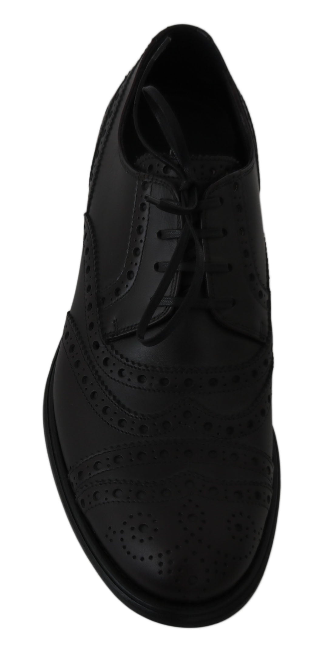 Dolce &amp; Gabbana – Oxford-Schuhe aus schwarzem Leder mit Flügelkappe