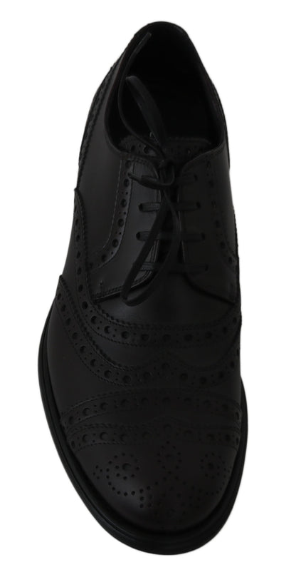 Dolce &amp; Gabbana – Oxford-Schuhe aus schwarzem Leder mit Flügelkappe