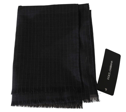 Dolce &amp; Gabbana – Grauer Wickelschal aus 100 % Wolle mit Streifenmuster