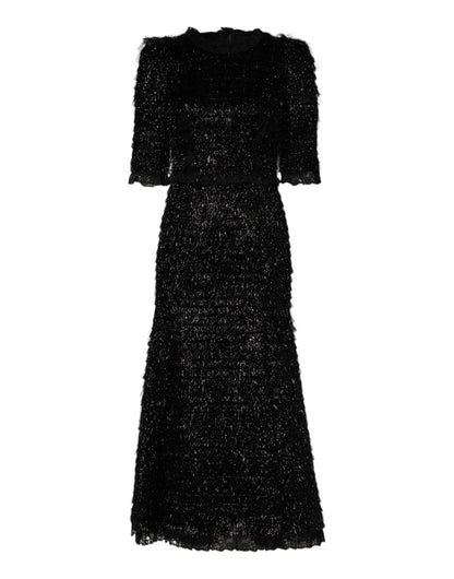 Dolce &amp; Gabbana – A-Linien-Midikleid aus Polyester in Metallic-Schwarz