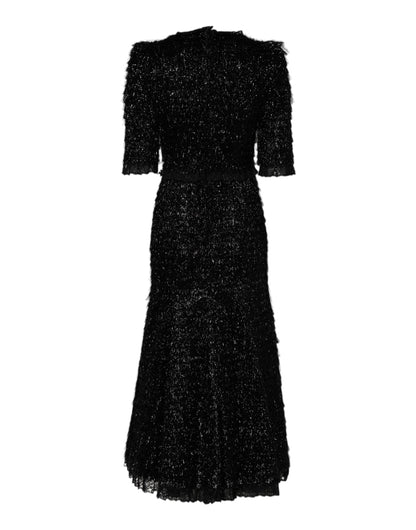 Dolce &amp; Gabbana – A-Linien-Midikleid aus Polyester in Metallic-Schwarz