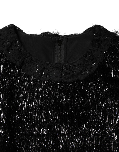 Dolce &amp; Gabbana – A-Linien-Midikleid aus Polyester in Metallic-Schwarz