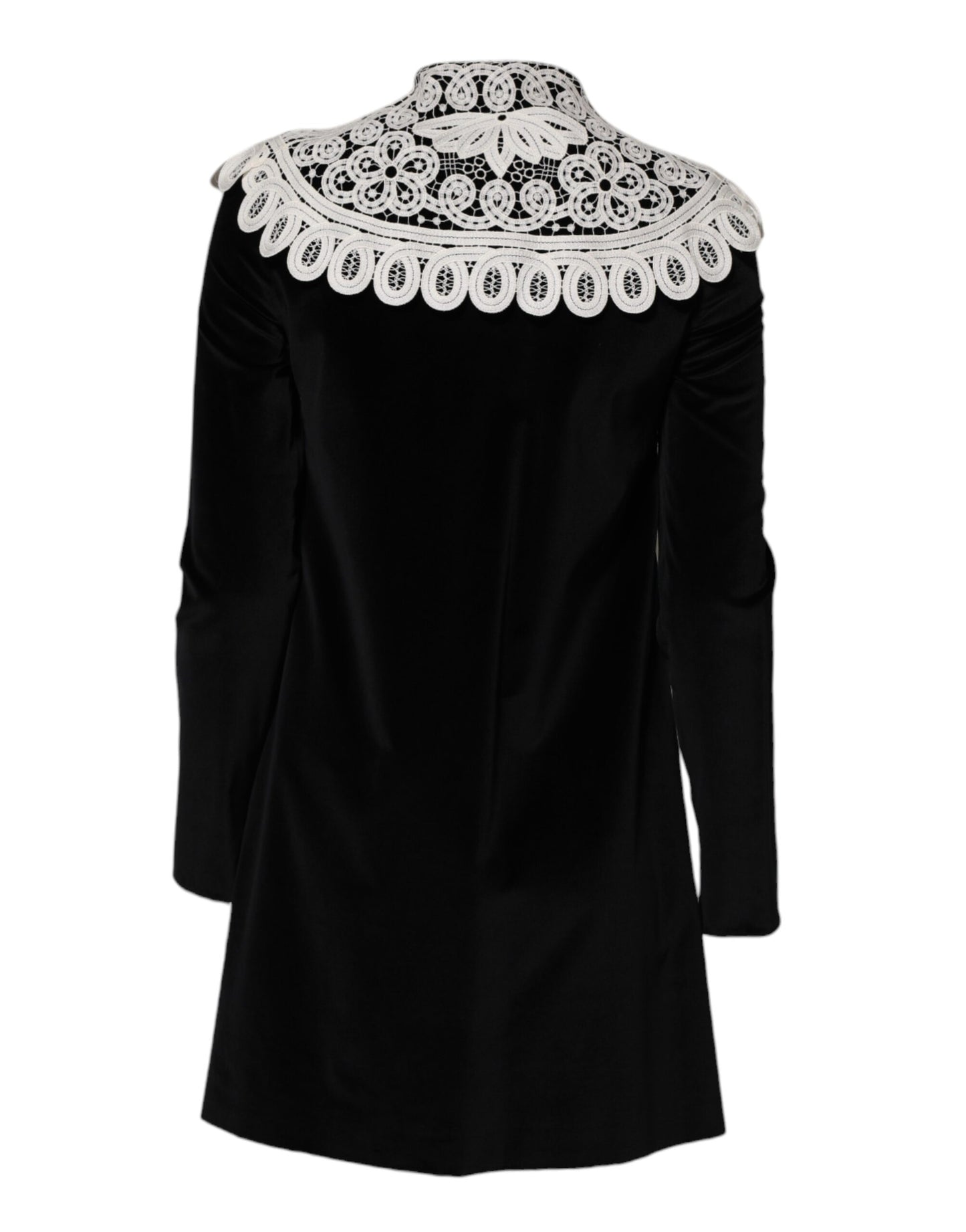 Dolce & Gabbana Black Velvet Lace Collared Embellished Dress