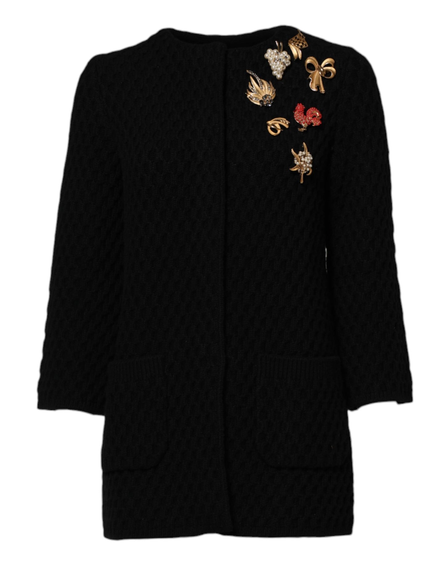 Dolce &amp; Gabbana – Gesteppte, verzierte Jacke aus schwarzem Kaschmir