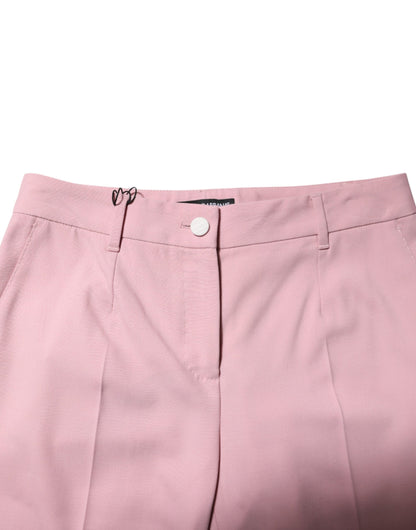 Dolce & Gabbana Pink Wool Mid Waist Tapered Pants