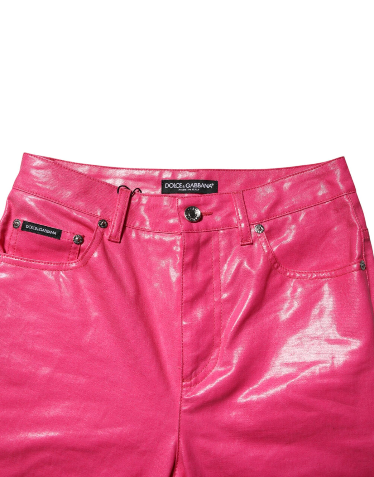 Dolce &amp; Gabbana – Skinny-Jeans aus rosa Baumwolle mit hoher Taille