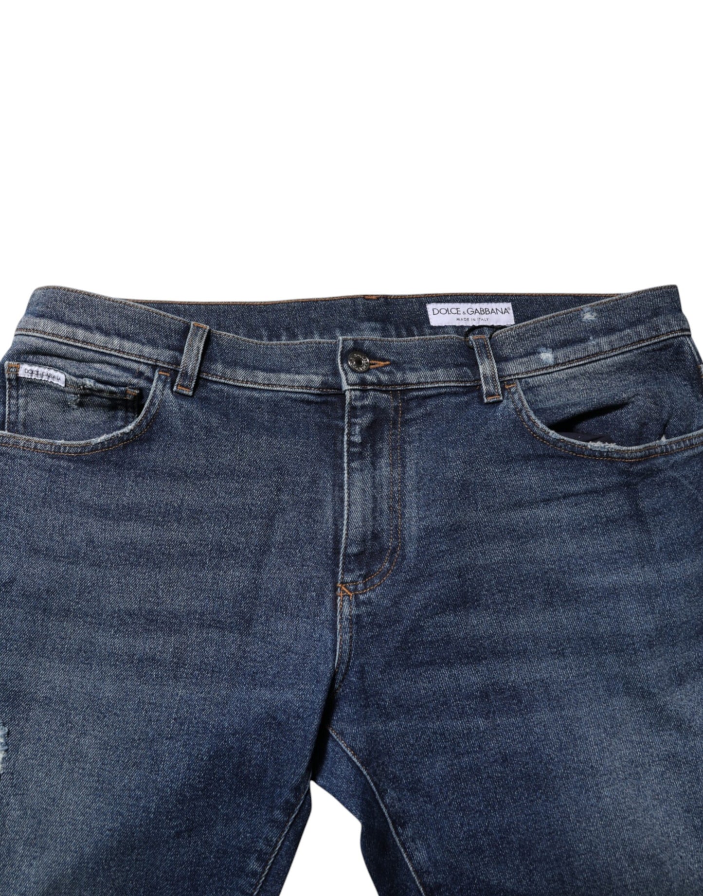 Dolce &amp; Gabbana – Gerade geschnittene Jeans aus Baumwolle mit mittlerer Taille in Blau 