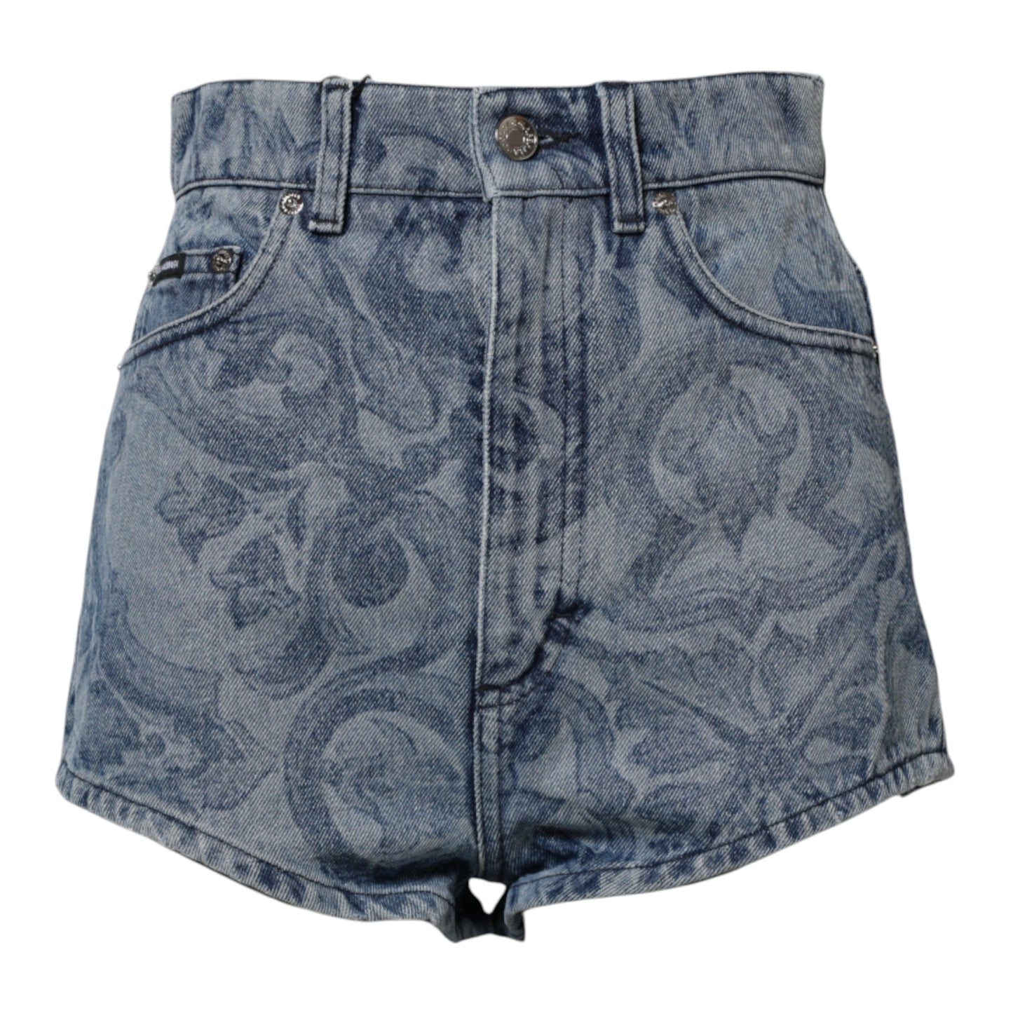 Dolce &amp; Gabbana – Blaue Hotpants-Shorts aus Denim-Baumwolle mit Blumendruck