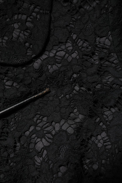 Dolce & Gabbana Black Floral Lace Cotton Collared Jacket