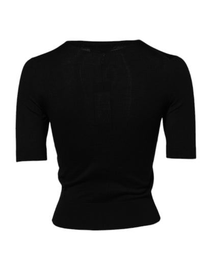 Dolce &amp; Gabbana – Blusenoberteil mit schwarzen Rosen und Paillettenverzierungen