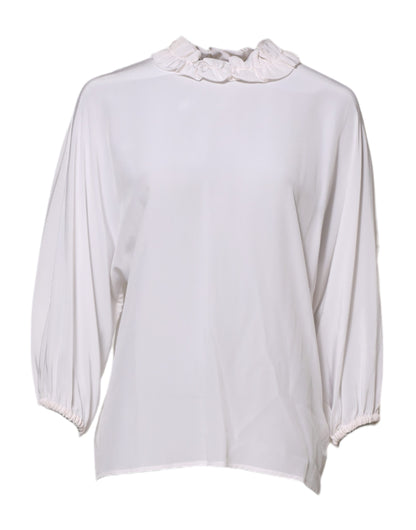 Dolce &amp; Gabbana – Weiße Bluse mit Rüschenausschnitt und Pullover