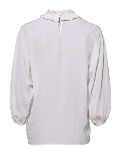 Dolce &amp; Gabbana – Weiße Bluse mit Rüschenausschnitt und Pullover