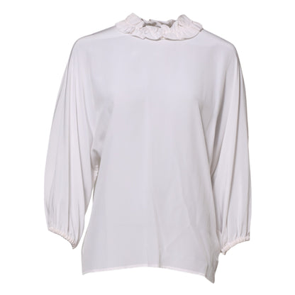 Dolce &amp; Gabbana – Weiße Bluse mit Rüschenausschnitt und Pullover