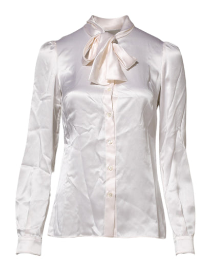 Dolce &amp; Gabbana, weißes Blusentop mit Ascot-Kragen und langen Ärmeln
