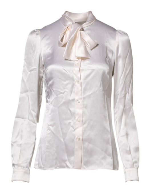 Dolce &amp; Gabbana, weißes Blusentop mit Ascot-Kragen und langen Ärmeln