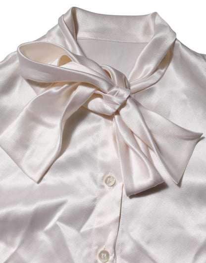 Dolce &amp; Gabbana, weißes Blusentop mit Ascot-Kragen und langen Ärmeln