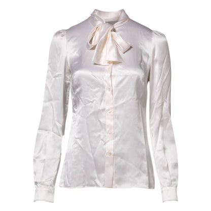 Dolce &amp; Gabbana, weißes Blusentop mit Ascot-Kragen und langen Ärmeln