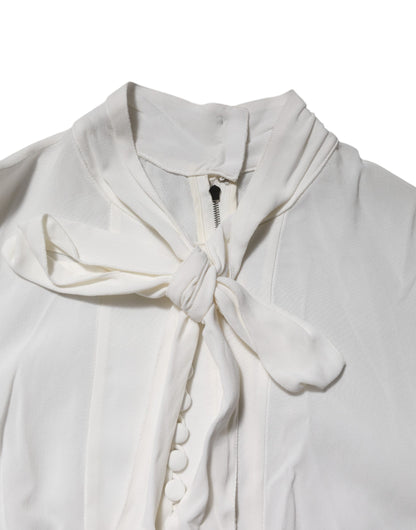 Dolce &amp; Gabbana – Langärmliges Oberteil aus weißer Viskose mit Ascot-Kragen