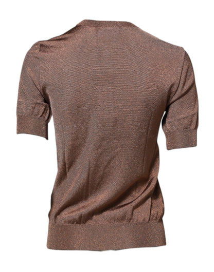 Dolce &amp; Gabbana – Blusentop mit Rundhalsausschnitt und Lilienverzierung in Braun