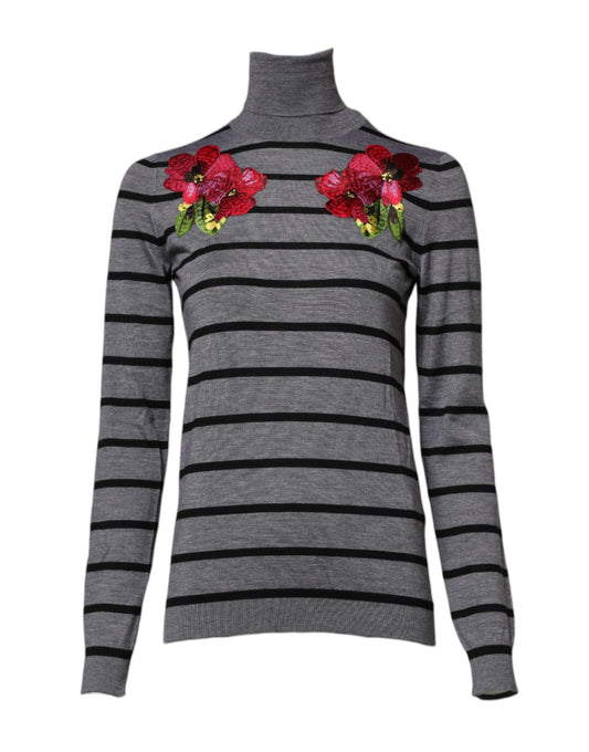 Dolce &amp; Gabbana Grauer Pullover mit Blumenstickerei