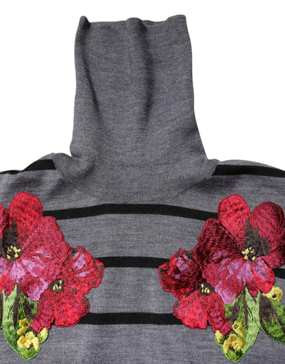 Dolce &amp; Gabbana Grauer Pullover mit Blumenstickerei
