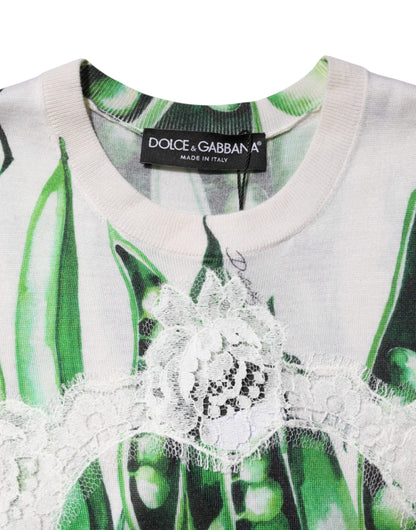 Dolce &amp; Gabbana – Ärmelloses Blusenoberteil mit weißem und grünem Erbsendruck