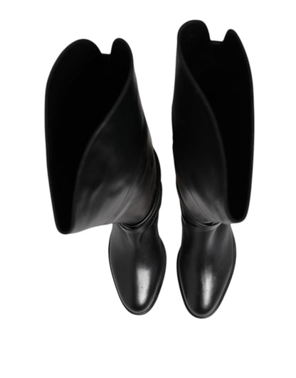 Elisabetta Franchi – Hohe Stiefel aus schwarzem Leder mit Schnalle