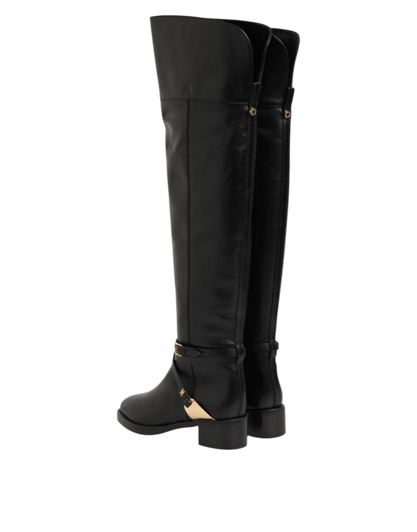 Elisabetta Franchi – Hohe Stiefel aus schwarzem Leder mit Schnalle