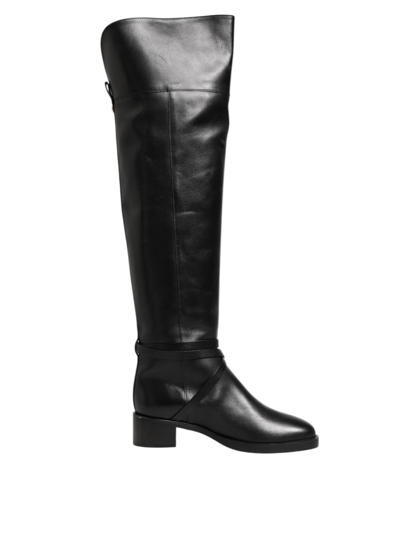 Elisabetta Franchi – Hohe Stiefel aus schwarzem Leder mit Schnalle