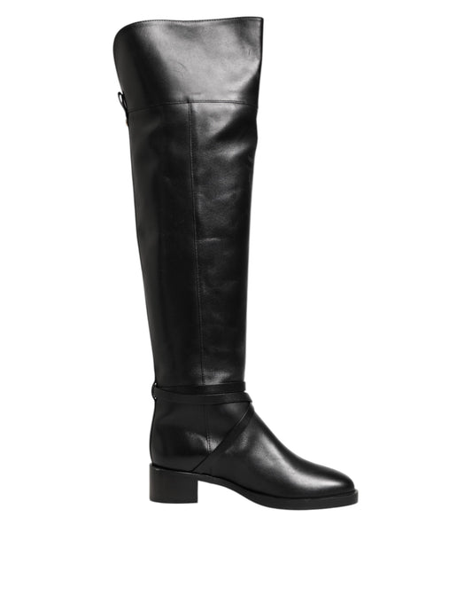 Elisabetta Franchi – Hohe Stiefel aus schwarzem Leder mit Schnalle