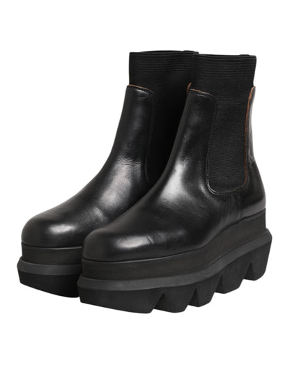Sacai Black Chelsea Leather Pull On Women Ankle Boots Shoes