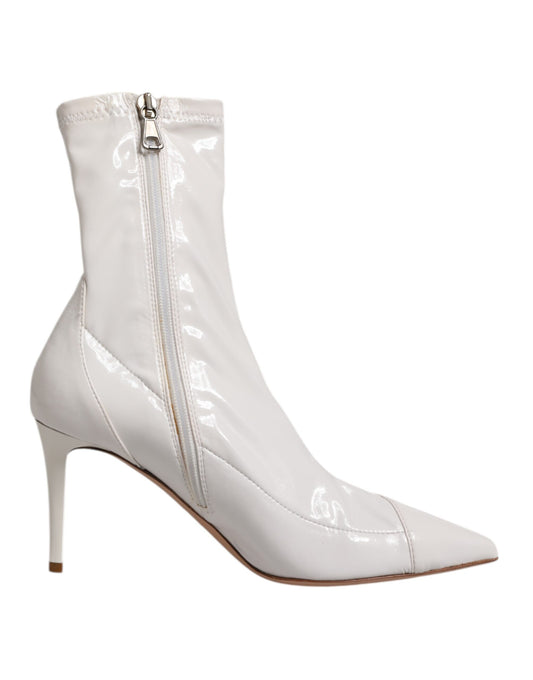 Elisabetta Franchi – Weiße Stiefel mit Stilettoabsatz und mittelhohem Absatz