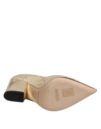 Sergio Rossi – Goldfarbene Lederschuhe mit spitzer Zehenpartie und Blockabsatz