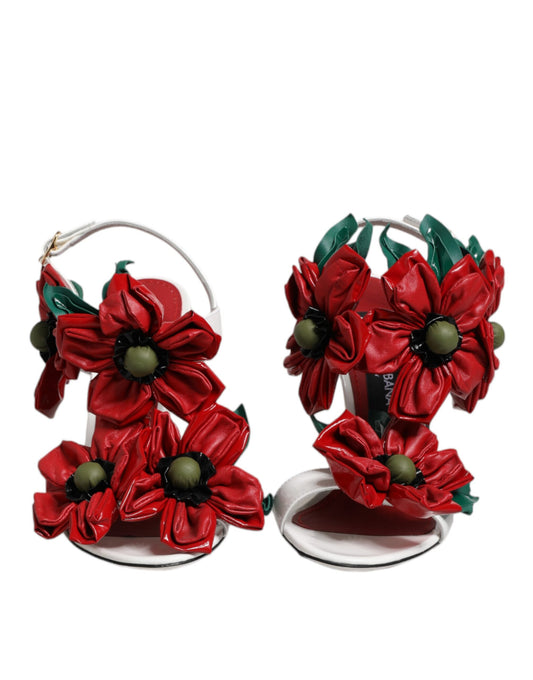 صندل دولتشي آند غابانا من الجلد الأبيض بتفاصيل زهور