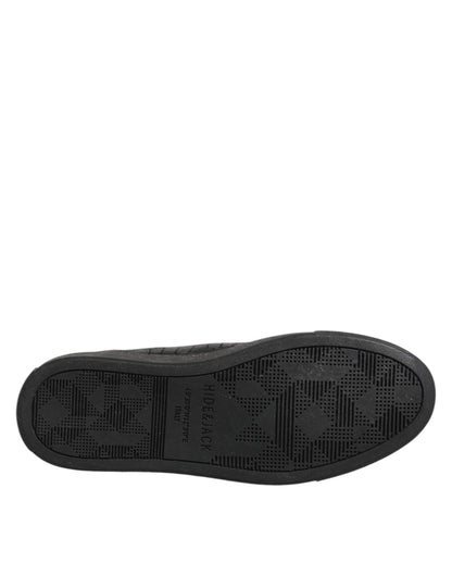 HIDE & JACK Black Leather Lace Up Mid Top Sneakers Shoes