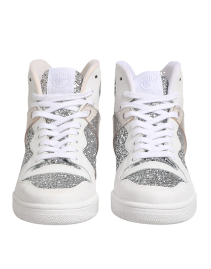 Chiara Ferragni Weiß Silber High Top Damen Sneakers Schuhe