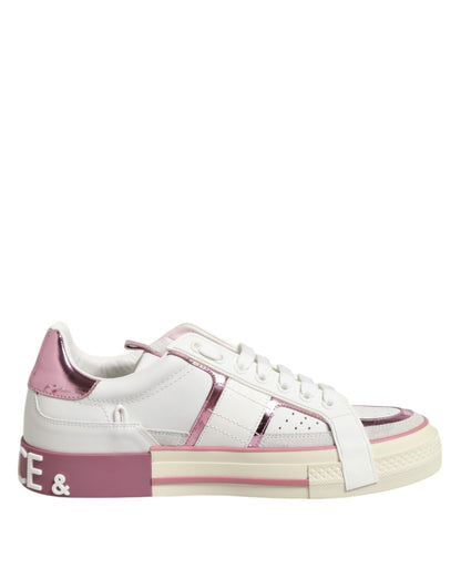 Dolce &amp; Gabbana Weiße Leder DG Logo Low Top Sneakers Schuhe