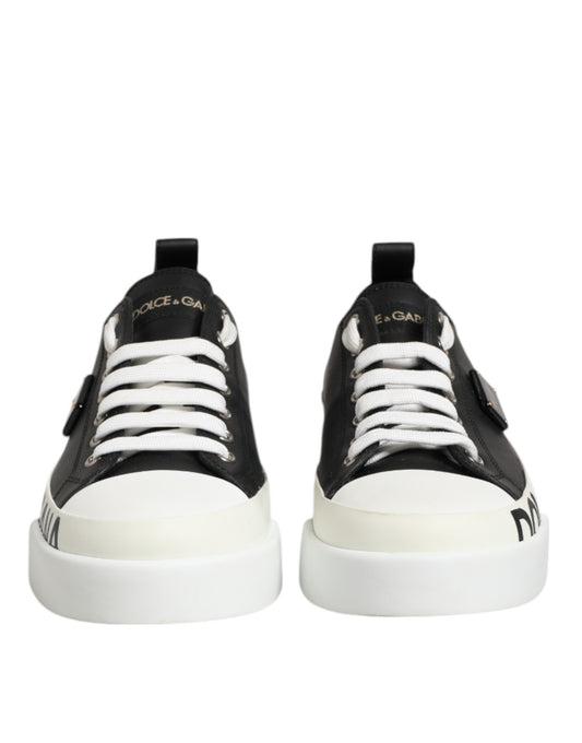 Dolce & Gabbana Black White Leather Low Top Sneakers Shoes
