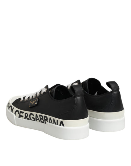 Dolce & Gabbana Black White Leather Low Top Sneakers Shoes