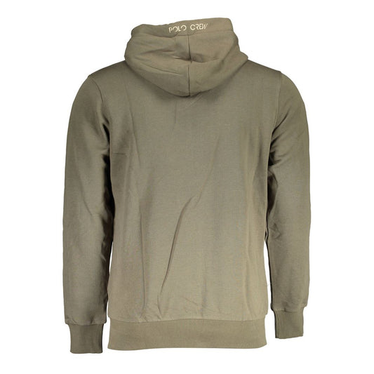La Martina Green Cotton Men Sweater with Hood and Zip Pockets