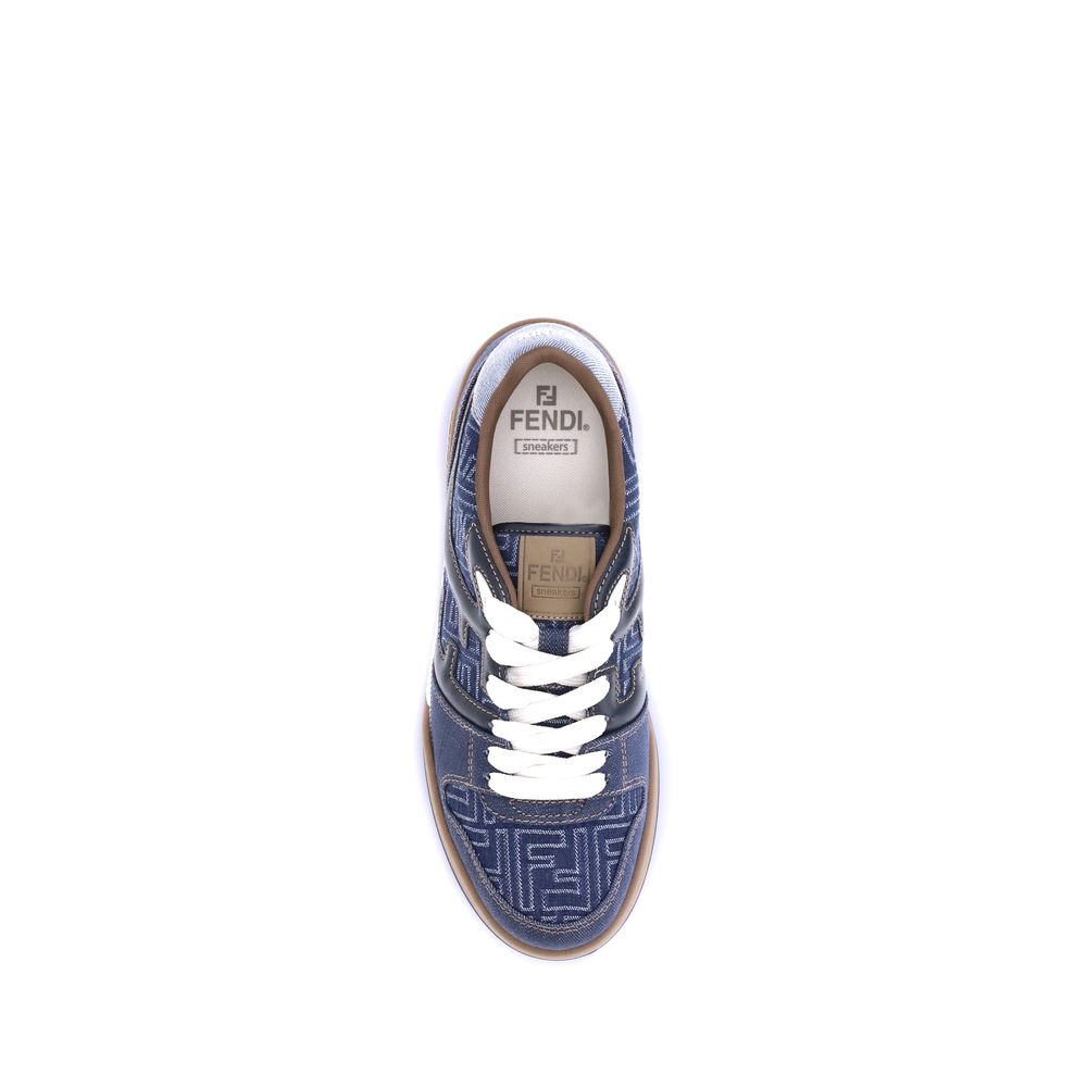 Fendi Blaue Baumwoll-Sneaker mit niedrigem Schaft