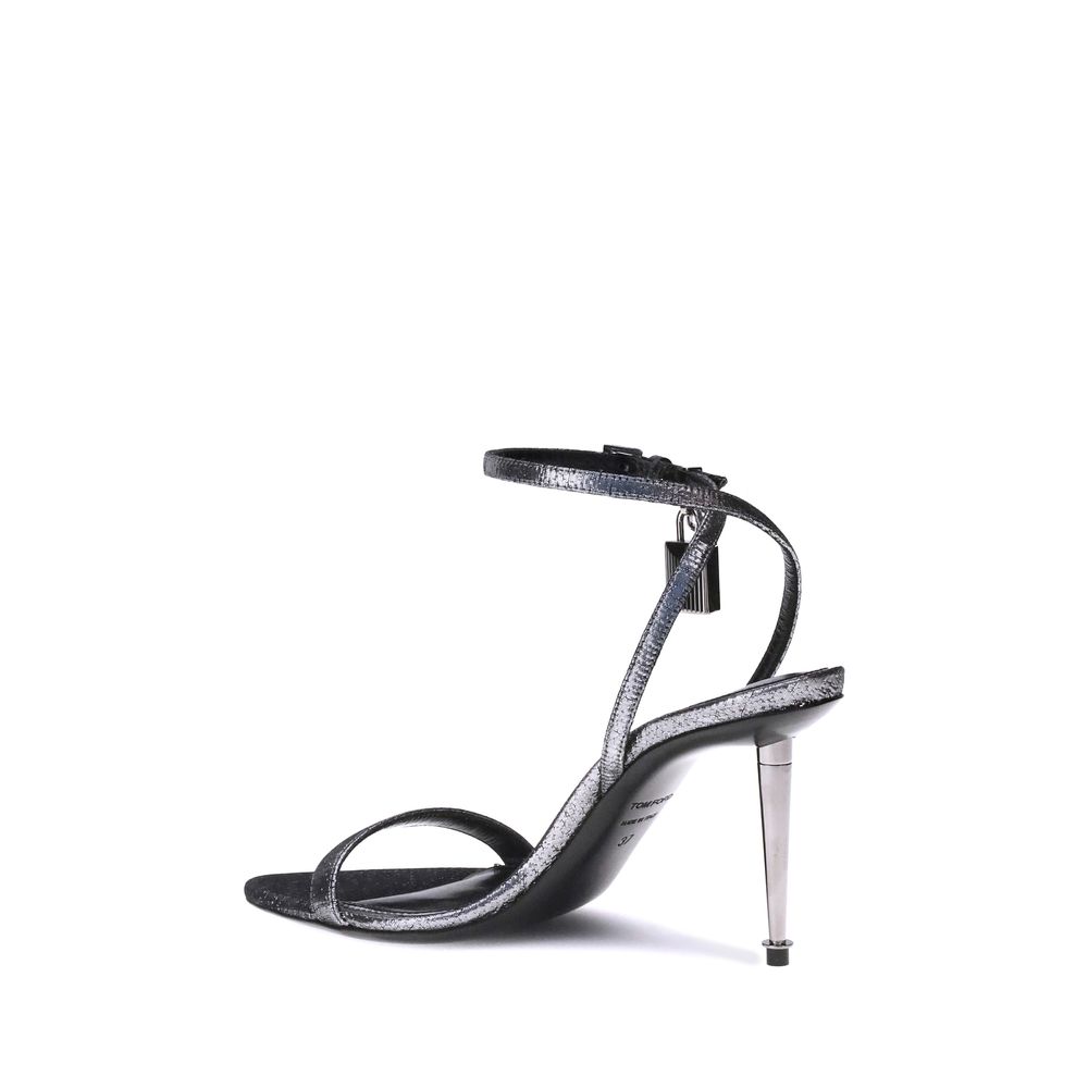 Tom Ford Sandalen aus silbernem Kalbsleder mit Stiletto-Absatz (Bos Taurus)