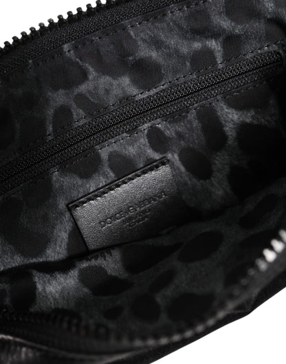 Dolce & Gabbana Black Nylon Logo Plaque Keyring Pouch Clutch Bag