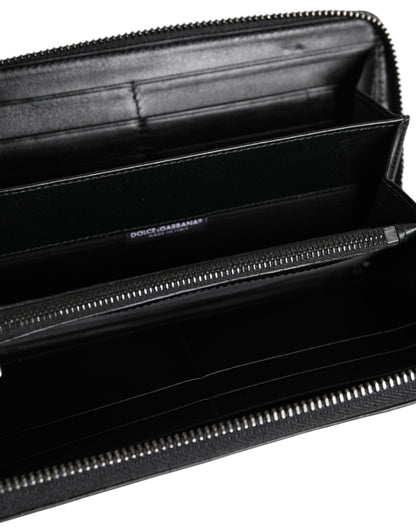 Dolce &amp; Gabbana – Kontinentale Geldbörse mit Rundum-Reißverschluss und Logo-Schild aus schwarzem Leder