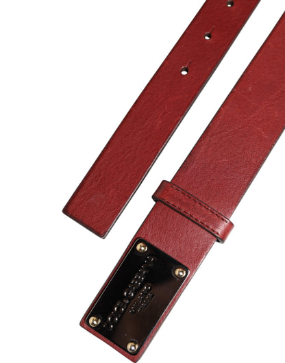 Dolce & Gabbana Maroon Classic Leather Metal Logo Buckle Belt