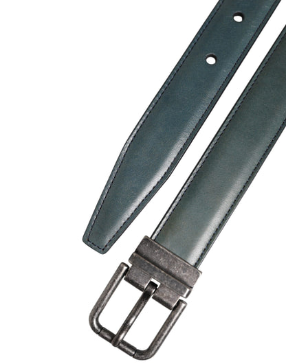 Dolce &amp; Gabbana Grüner klassischer Ledergürtel mit Metalllogoschnalle