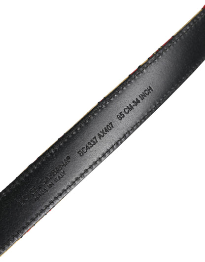 Dolce &amp; Gabbana – Goldfarbener Jacquard-Gürtel mit floraler Schnalle aus silbernem Metall