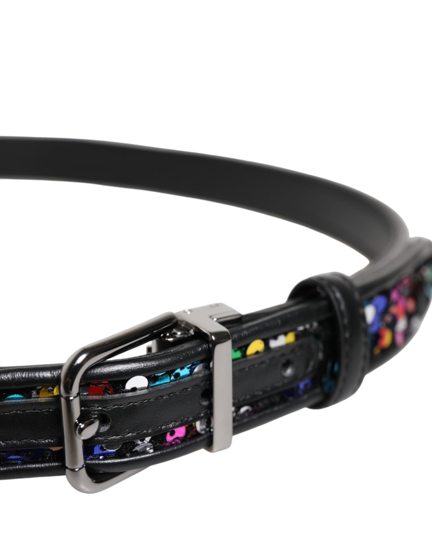 Dolce &amp; Gabbana – Schwarzer Gürtel mit Paillettenverzierung und Metallschnalle